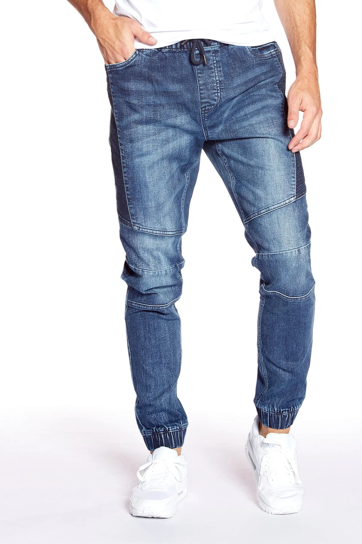 HENDRIX - 5 Pocket  Moto Stitch Jogger - Vintage Medium Blue - Image 3