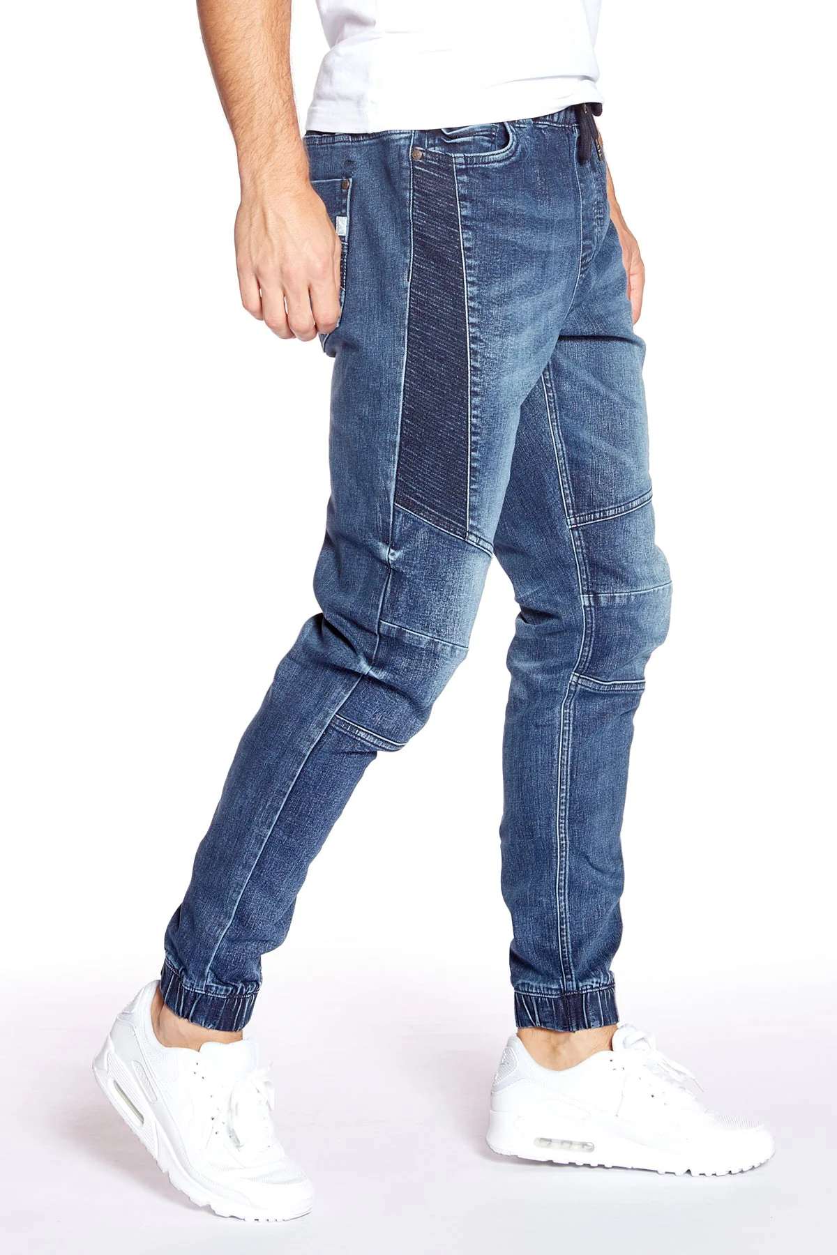 HENDRIX - 5 Pocket  Moto Stitch Jogger - Vintage Medium Blue - Image 4
