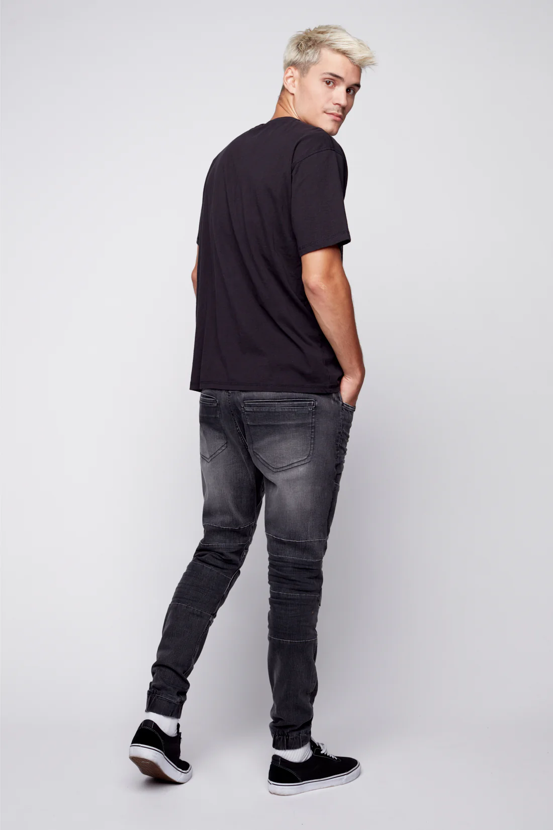 JACKSON - 5 Pocket Moto Pintuck Jogger - Dark Grey Wash - Image 3