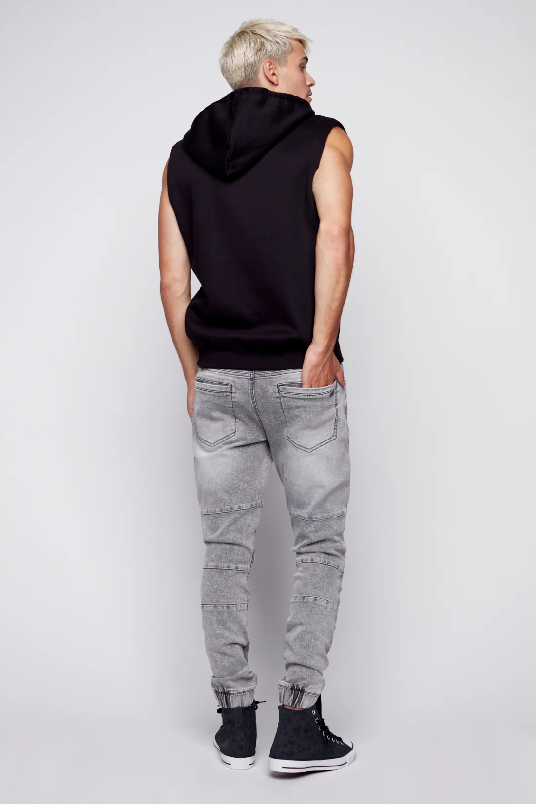 JACKSON - 5 Pocket Moto Pintuck Jogger - Dark Grey Acid Wash - Image 2
