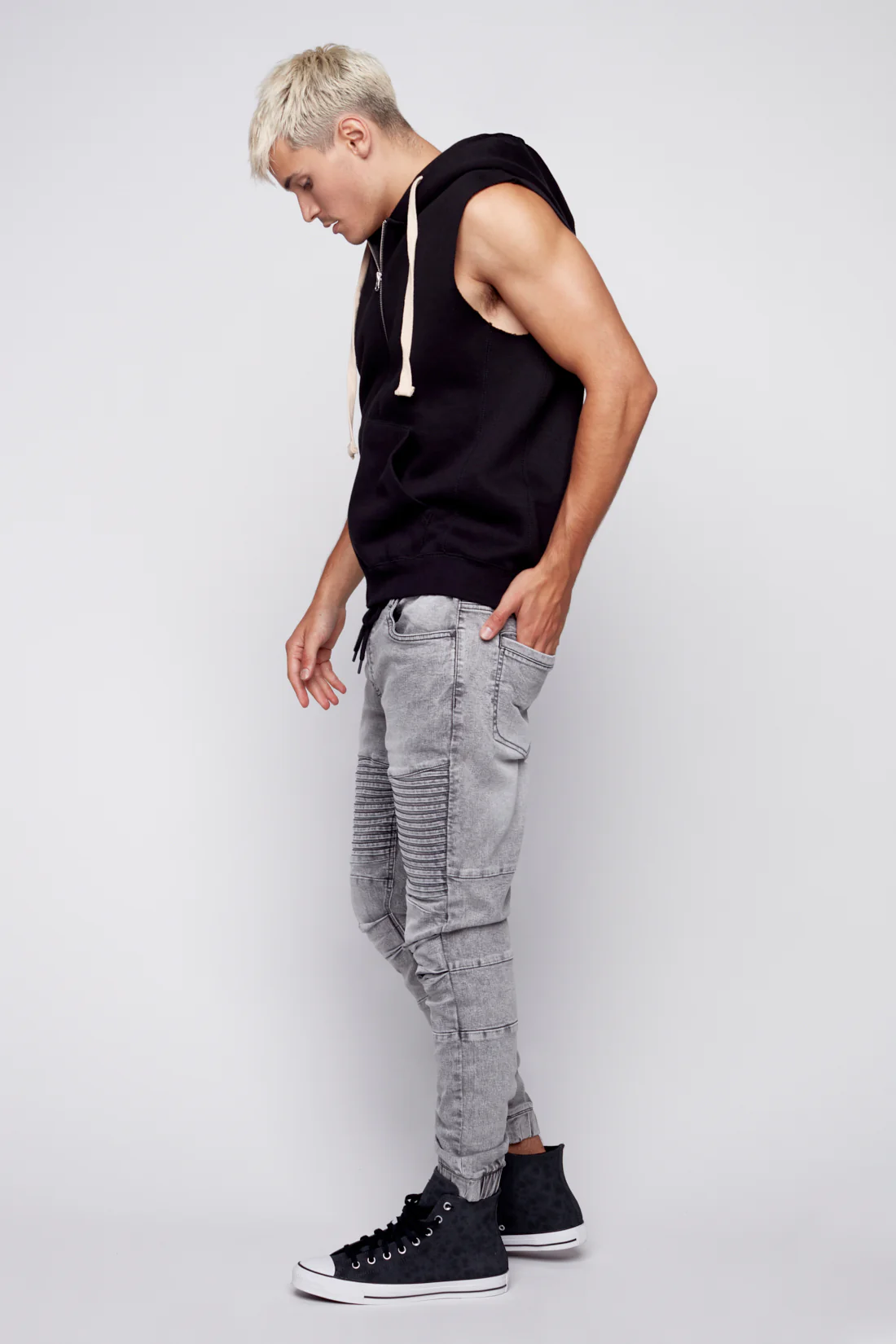 JACKSON - 5 Pocket Moto Pintuck Jogger - Dark Grey Acid Wash - Image 3