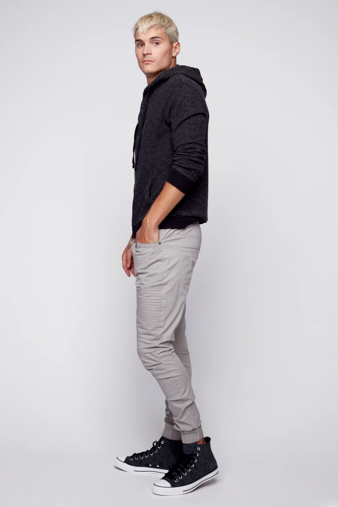 JACKSON - 5 Pocket Moto Pintuck Jogger - Light Grey - Image 2