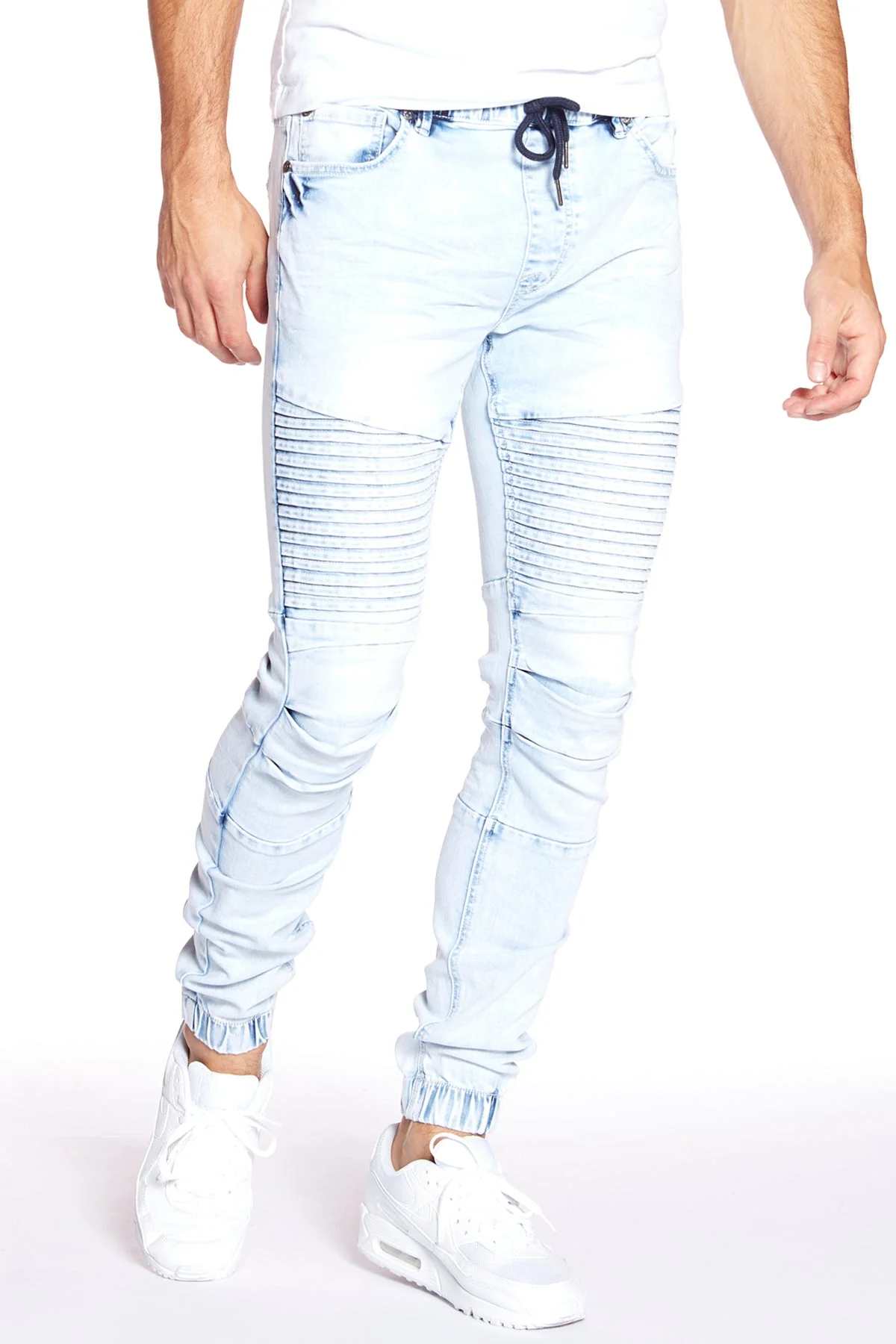 JACKSON - 5 Pocket Moto Pintuck Jogger - Light Indigo Acid Wash - Image 4