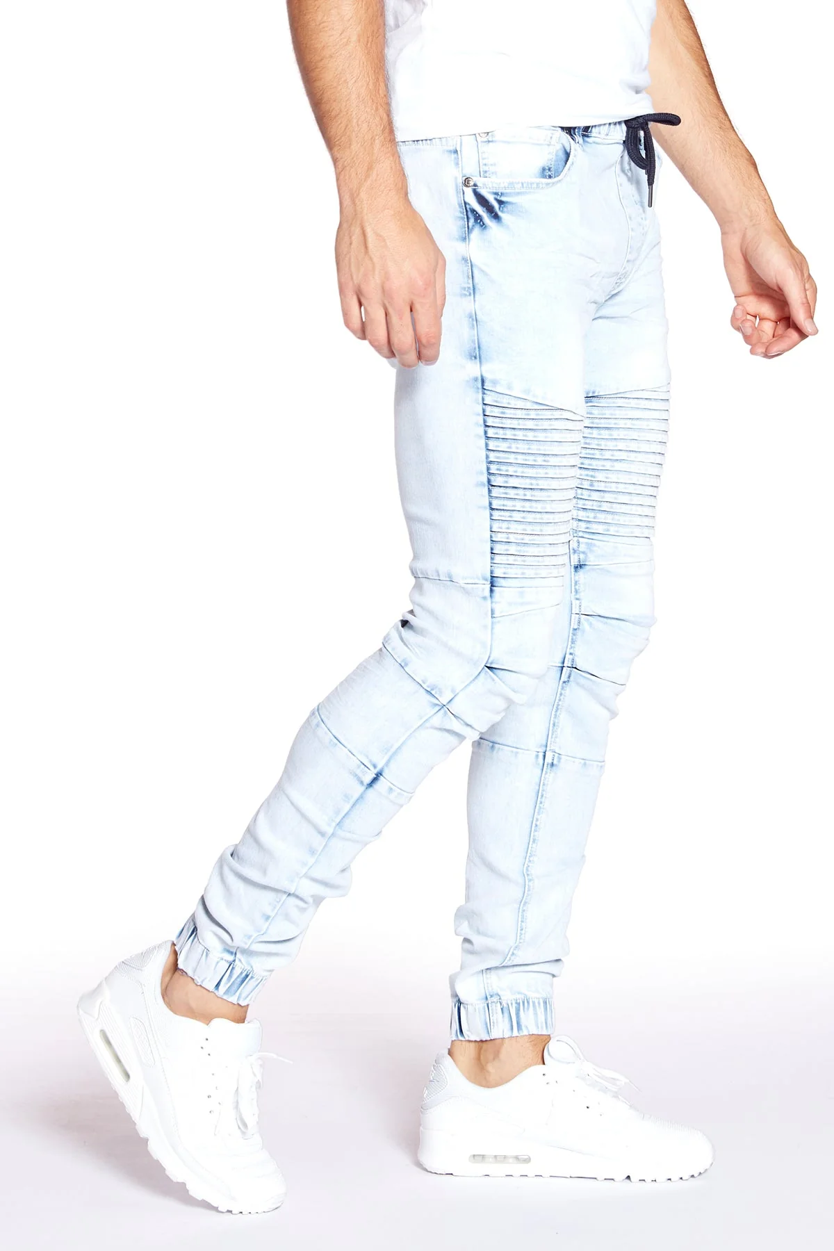 JACKSON - 5 Pocket Moto Pintuck Jogger - Light Indigo Acid Wash - Image 5
