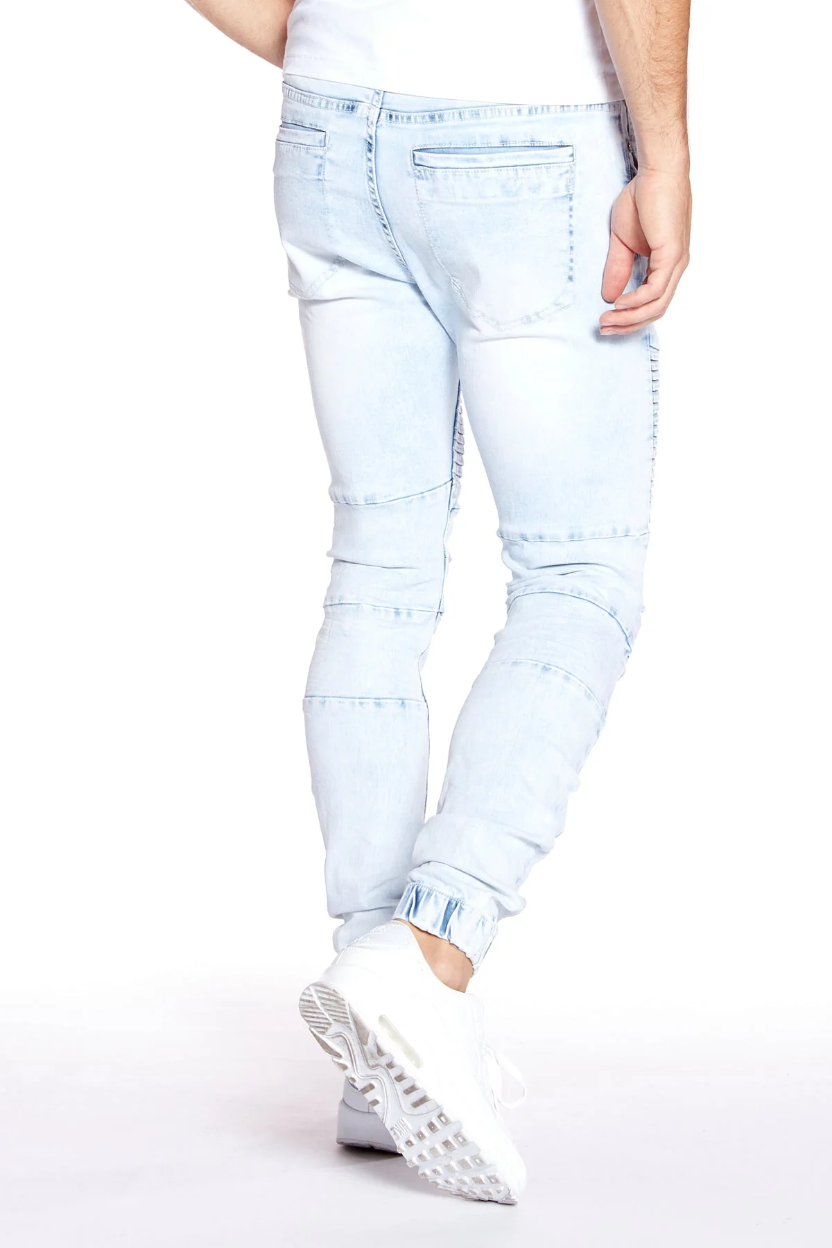 JACKSON - 5 Pocket Moto Pintuck Jogger - Light Indigo Acid Wash - Image 6