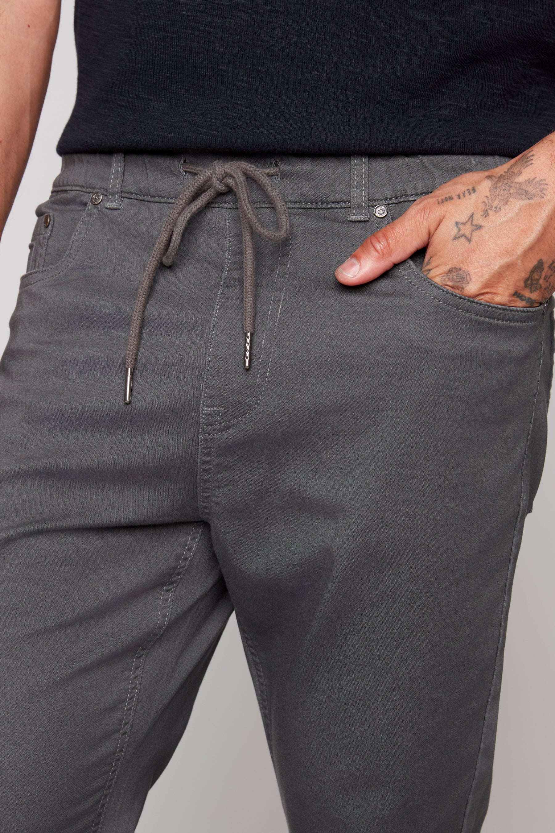 JAGGER - 5 Pocket Soft French Terry Classic Jogger - Dark Grey - Image 5
