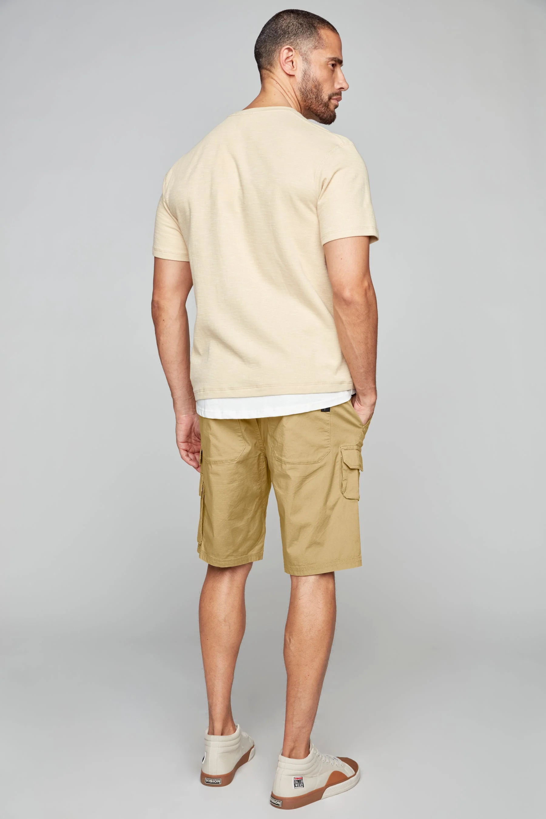 JUDE - Mens Multi Cargo Ripstop Shorts - Beige - Image 3