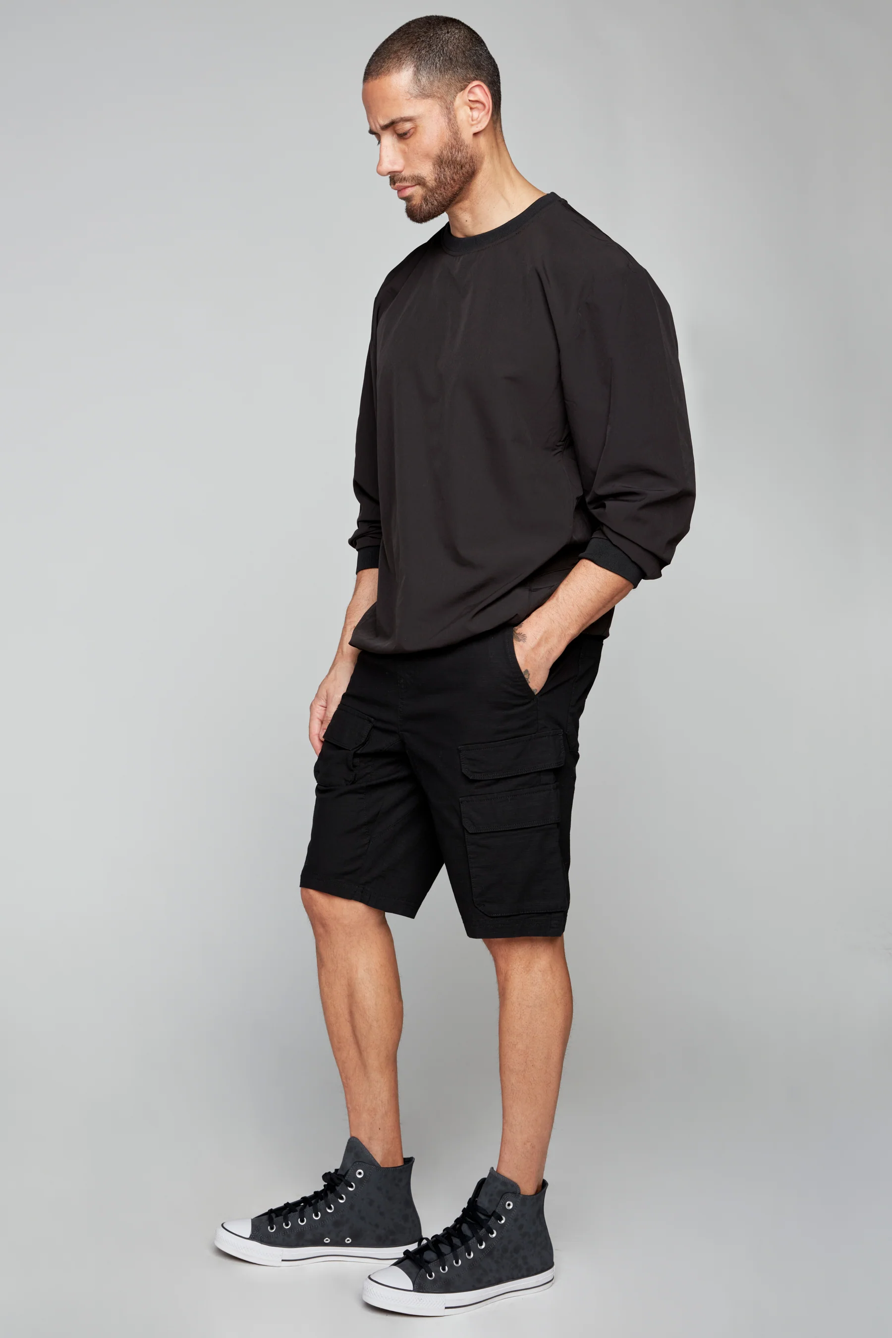 JUDE - Mens Multi Cargo Ripstop Shorts - Black - Image 3