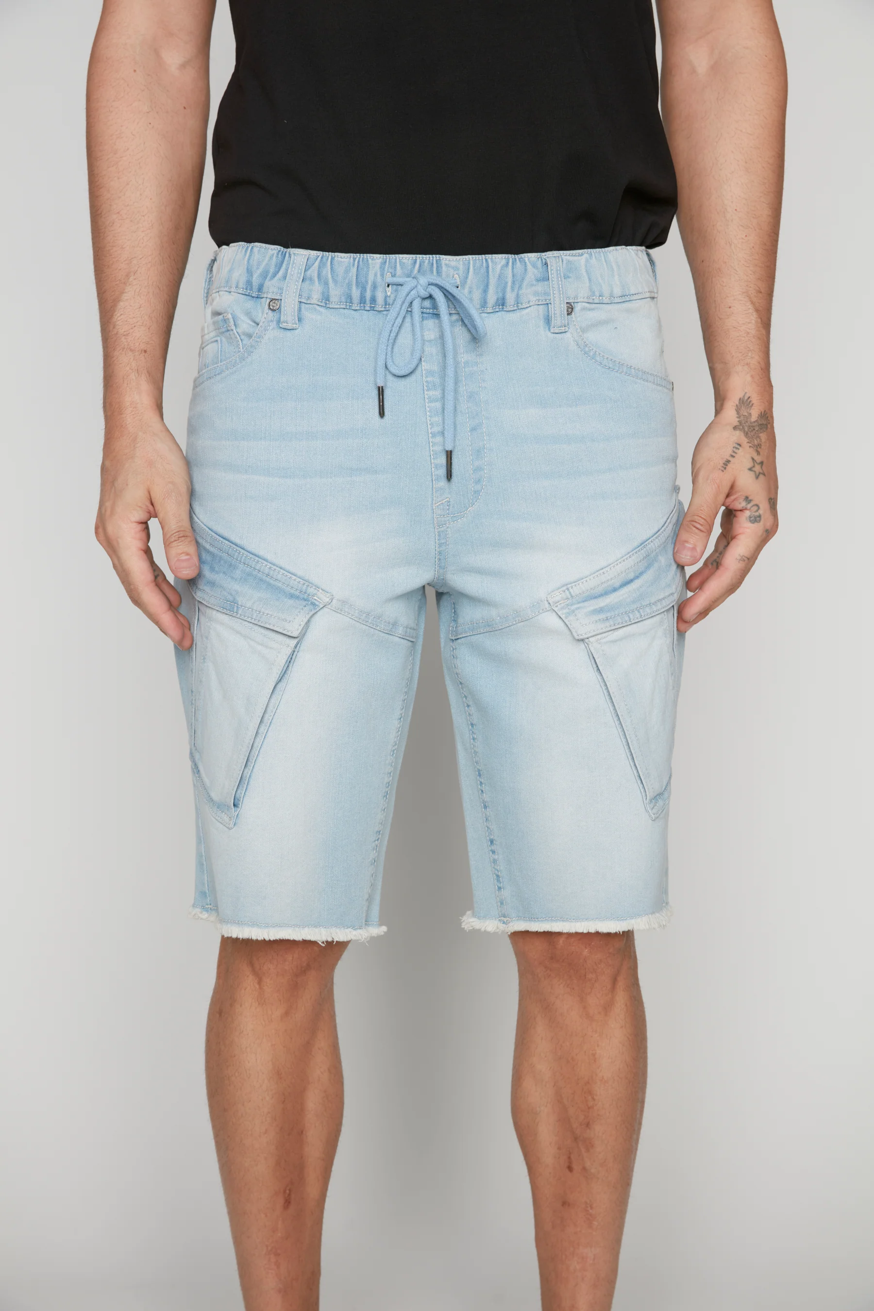 KRAVITZ - Mens Shorts With Bellowed Cargo pockets - Blue Bleach - Image 4