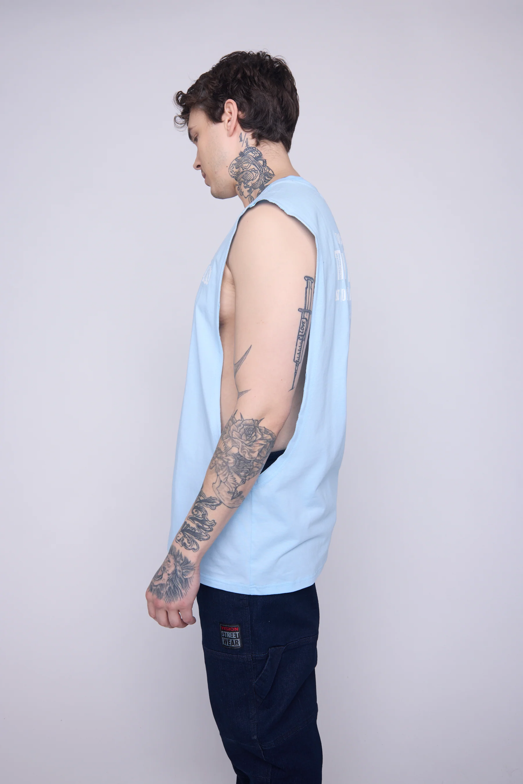 Muscle Deep Armhole Vintage Poster Prints - Cloud Blue - Image 3