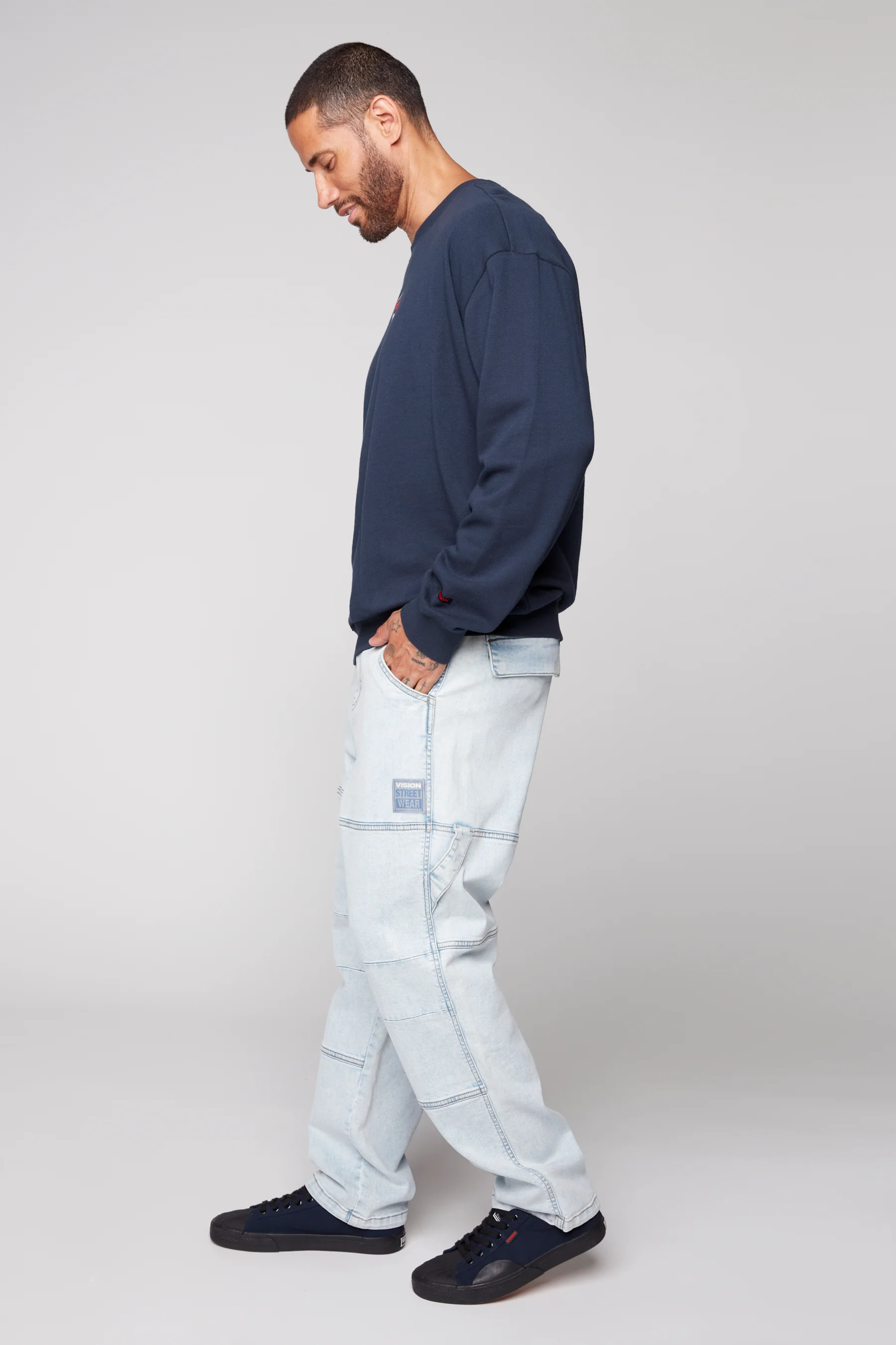 OLI - Loose Fit Pant with Adjustable Hems - Light Blue Denim - Image 3