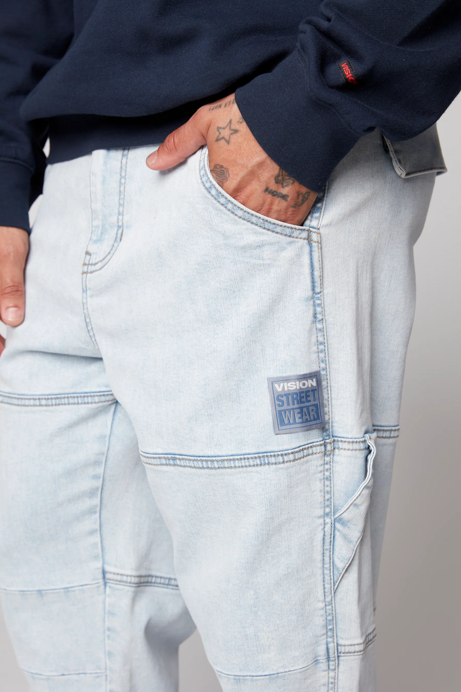 OLI - Loose Fit Pant with Adjustable Hems - Light Blue Denim - Image 5