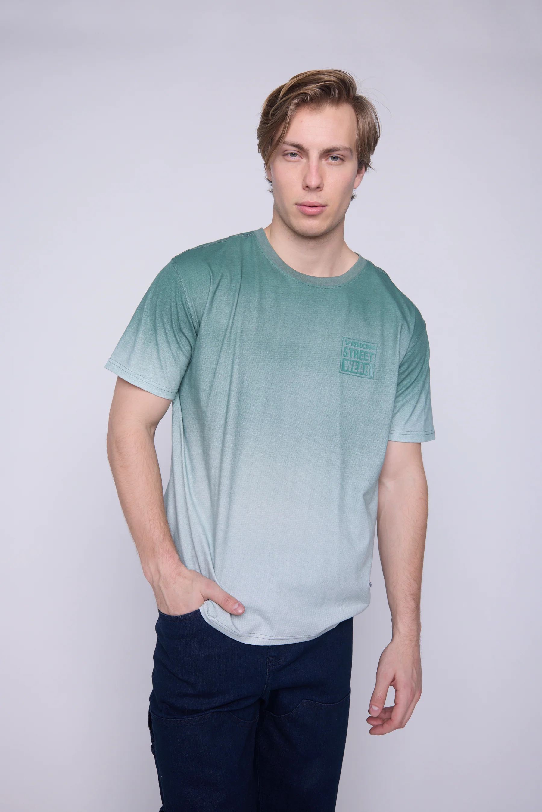 Ombre Box Logo T-Shirt - Moss - Image 2