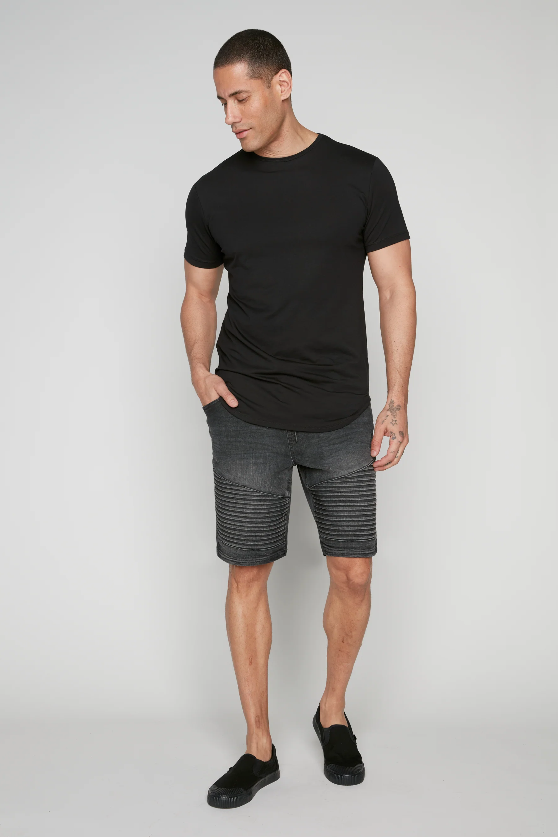 PHOENIX - Mens Flex Denim Moto Short - Dark Grey Wash