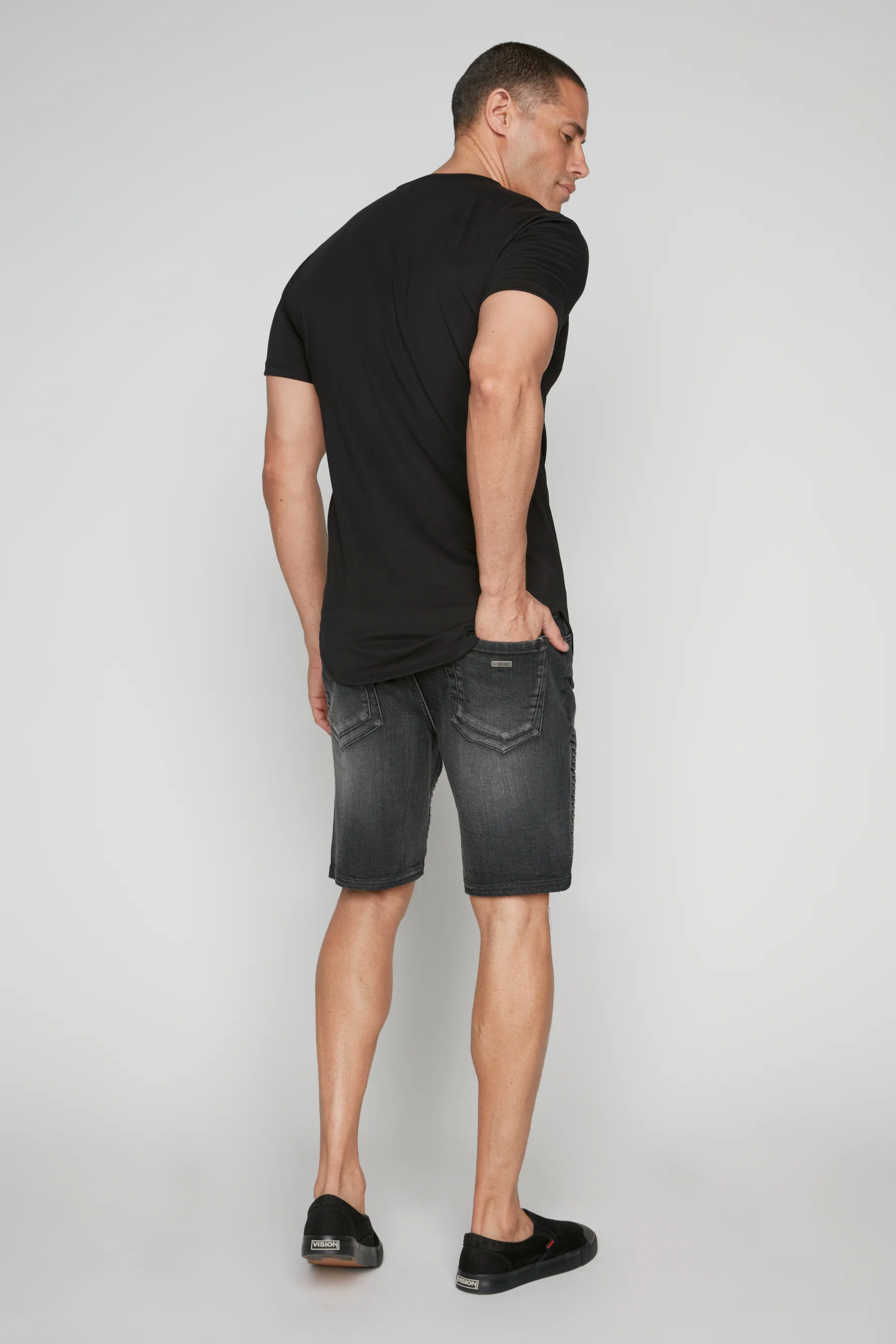 PHOENIX - Mens Flex Denim Moto Short - Dark Grey Wash - Image 2
