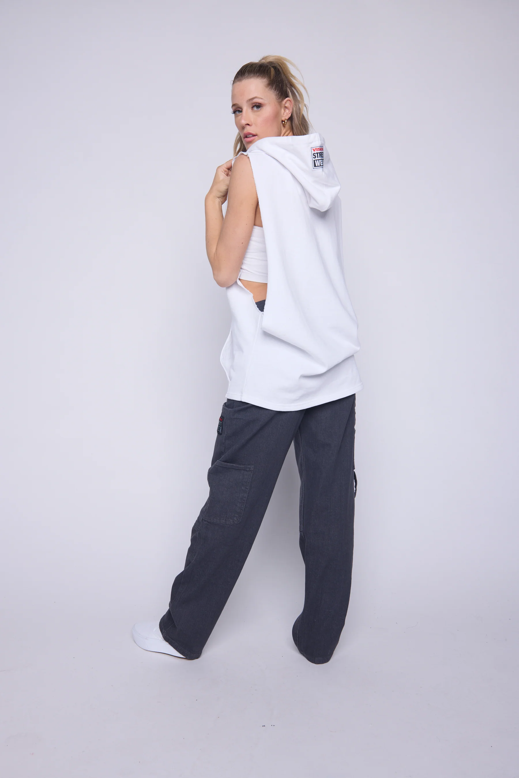 Printed Box Logo Sleeveless Hoodie - Ivory - Image 6