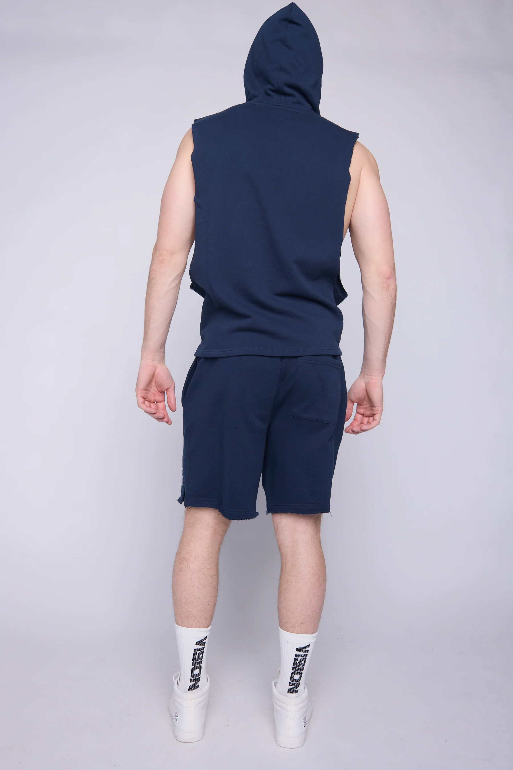 Raw Edge Printed Box Shorts - Navy - - Image 5