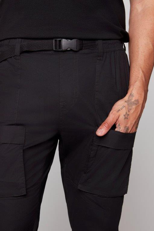 TRAVIS - Utility Cargo Stretch Poplin Pants with Adjustable Hem - Black - Image 5