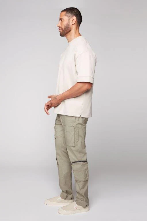 TRAVIS - Utility Cargo Stretch Poplin Pants with Adjustable Hem - Light Olive - Image 2