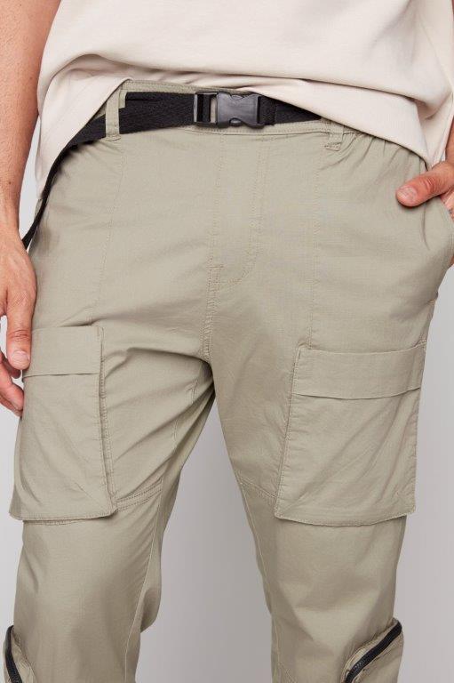 TRAVIS - Utility Cargo Stretch Poplin Pants with Adjustable Hem - Light Olive - Image 4